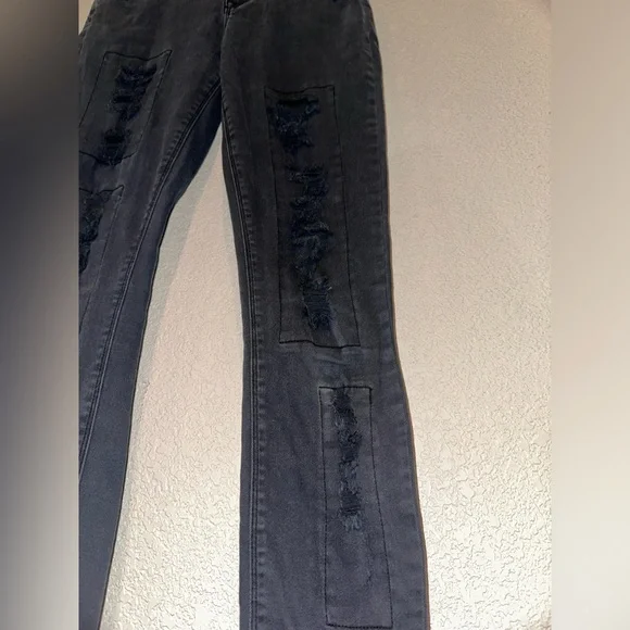 Kendall + Kylie Black Distressed Retro Jeans Ripped Skinny Mid Rise Size 9 - Picture 3 of 11